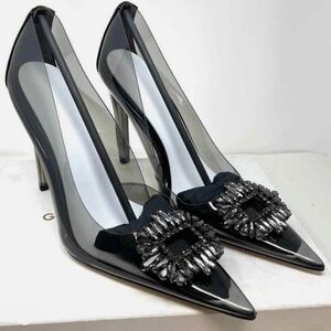 Good American Cinder-F*CKING-RELLA Jeweled Pump Heels Light Smoke Size 11 NIB